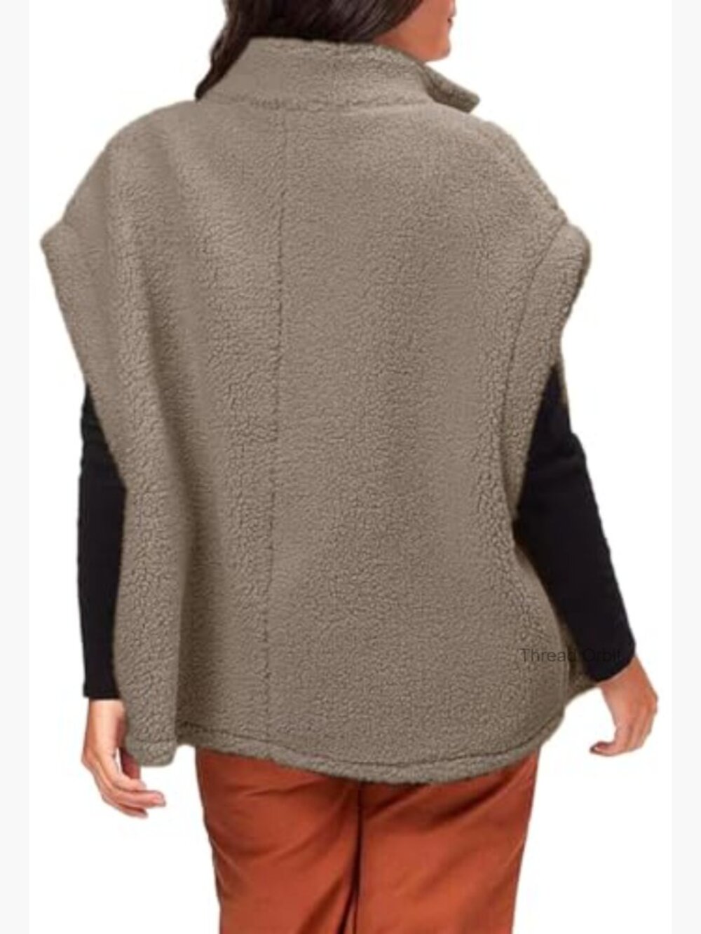 Oversized Fuzzy Fleece Vest Button Down Sherpa Vest Jacket with Pockets - Picture 5 of 7